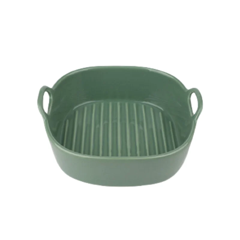 MYOUNG-Wholesale Ceramic Bakeware Rectangle Baking Casserole Tray Set,Restaurant Porcelain Plates Dished Microware Tray Baking Pan 7 glaze bakeware green square
