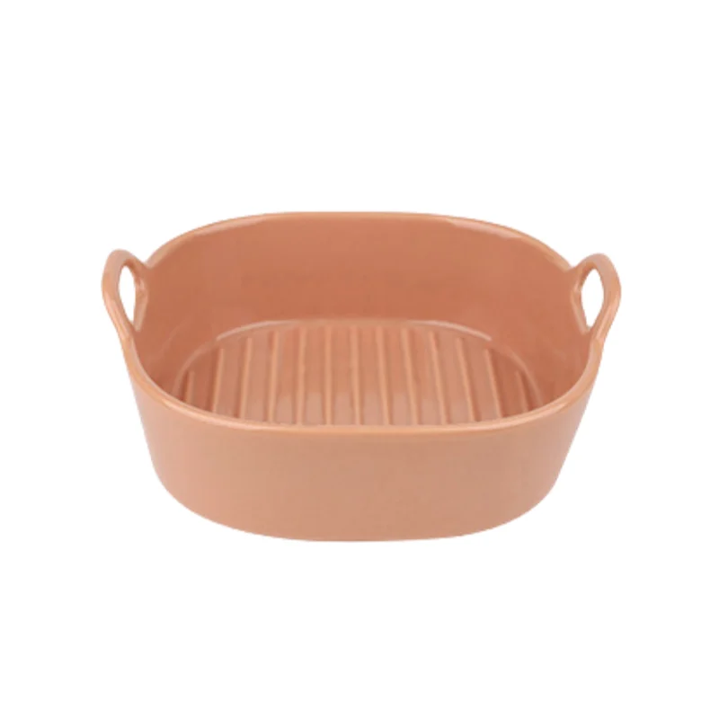 MYOUNG-Wholesale Ceramic Bakeware Rectangle Baking Casserole Tray Set,Restaurant Porcelain Plates Dished Microware Tray Baking Pan 6 glaze bakeware pink square
