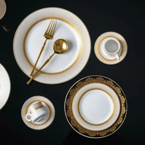Golden Thread Pattern Steak Salad Ceramic Plate