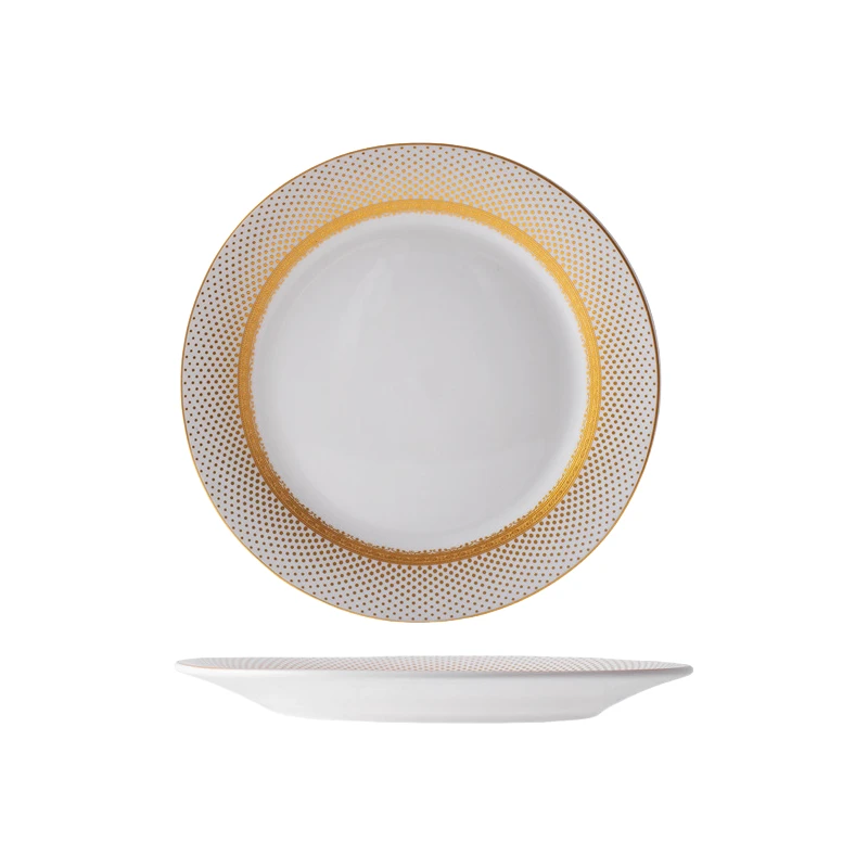 gold rim ceramic plate 10inch white