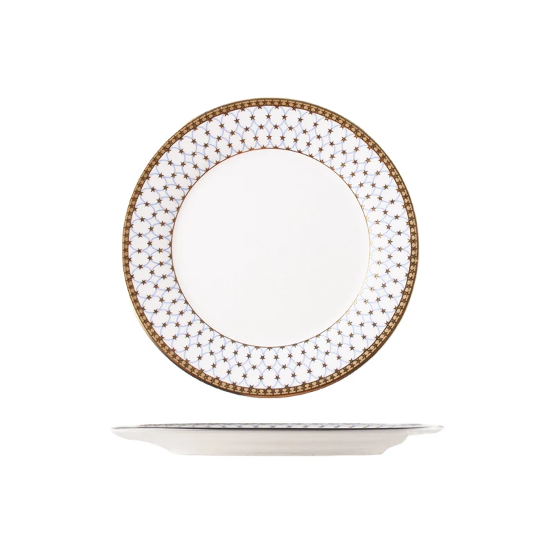 gold rim ceramic plate blue