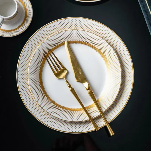 MYOUNG-China Factory Golden Thread Pattern Steak Salad Ceramic Plate,Dinner Plates Set for Home /Kitchen/Hotel Dinning - Image 2