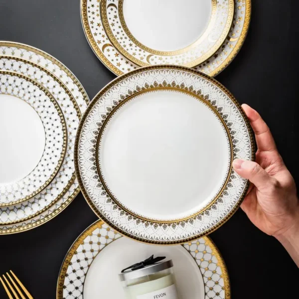 Gold Rim White Charger Ceramic Plates
