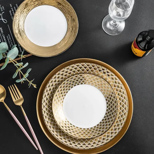 Golden Side White Ceramic Flat Plate