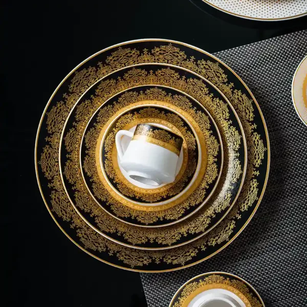 MYOUNG-China Factory Golden Thread Pattern Steak Salad Ceramic Plate,Dinner Plates Set for Home /Kitchen/Hotel Dinning - Image 4