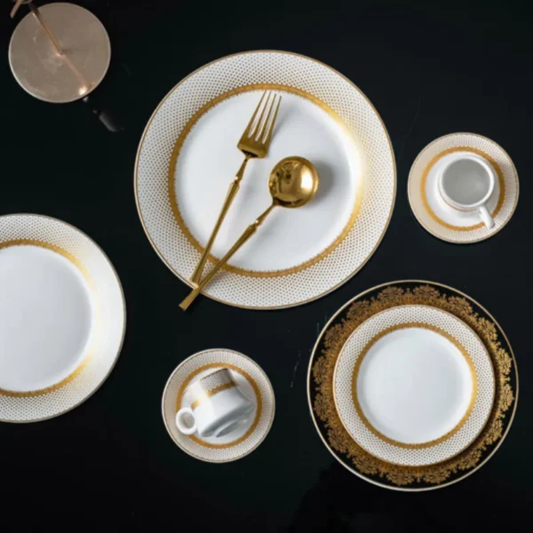 MYOUNG-China Factory Golden Thread Pattern Steak Salad Ceramic Plate,Dinner Plates Set for Home /Kitchen/Hotel Dinning - Image 6