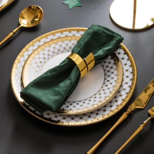 MYOUNG-Gold Rim White Charger Ceramic Plates,Wholesale Luxury Dinnerware Dinner Plate Set Restaurant Dishes Plates - Image 7