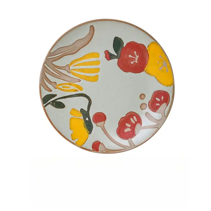 MYOUNG-Japanese Style Hand-Painted Stoneware Dinner Plate,Underglaze Flower Round Shape,Factory Direct Wholesale 8 handmade crokery plate light green
