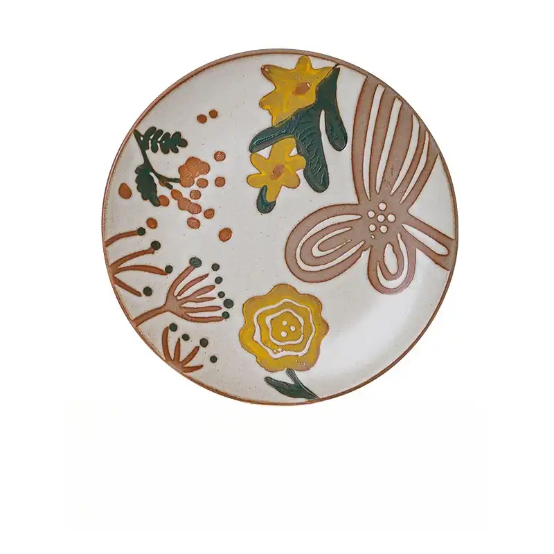 MYOUNG-Japanese Style Hand-Painted Stoneware Dinner Plate,Underglaze Flower Round Shape,Factory Direct Wholesale 7 handmade crokery plate white
