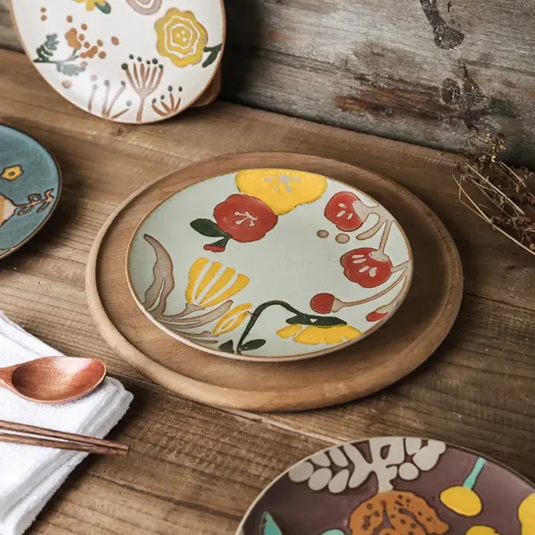 MYOUNG-Japanese Style Hand-Painted Stoneware Dinner Plate,Underglaze Flower Round Shape,Factory Direct Wholesale - Image 3
