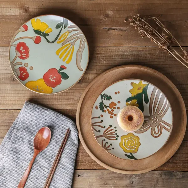 MYOUNG-Japanese Style Hand-Painted Stoneware Dinner Plate,Underglaze Flower Round Shape,Factory Direct Wholesale - Image 4