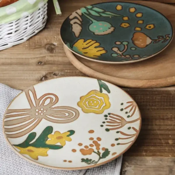 Japanese Style Hand-Painted Stoneware Dinner Plate