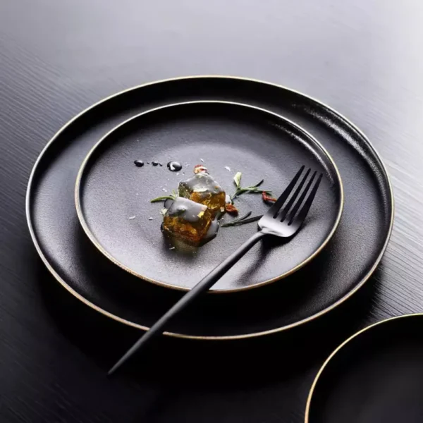 MYOUNG-Ceramic Porcelain Serving Ceramic Steak Plate,Customized Printed Matte Black Round Plate - Image 3