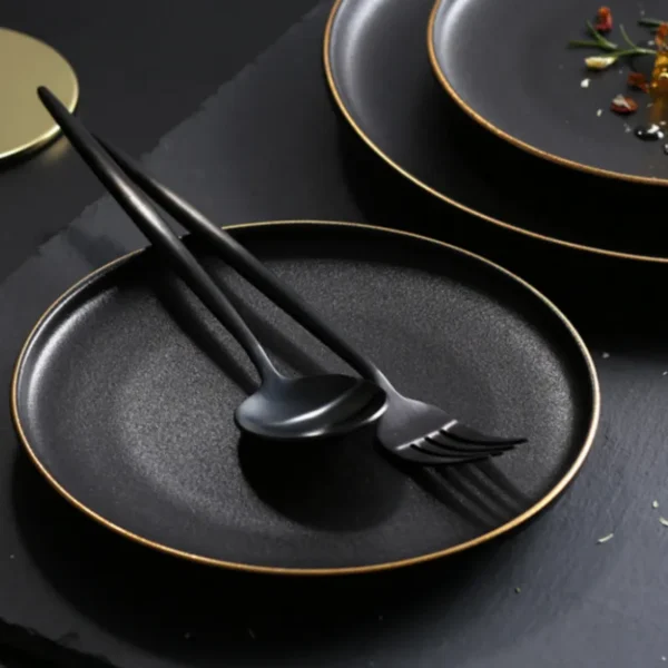 MYOUNG-Ceramic Porcelain Serving Ceramic Steak Plate,Customized Printed Matte Black Round Plate - Image 4