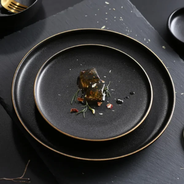 MYOUNG-Ceramic Porcelain Serving Ceramic Steak Plate,Customized Printed Matte Black Round Plate - Image 5