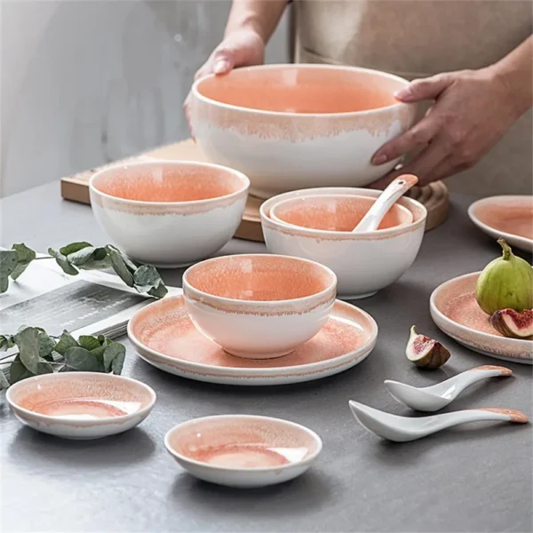 MYOUNG-Ceramic Reactive Glaze Orange Green Dinnerware Set,Manufacturers Direct Supply ,Highly Chip and Crack Resistant Plates and Bowls Set - Image 6
