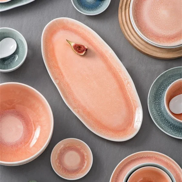 MYOUNG-Ceramic Reactive Glaze Orange Green Dinnerware Set,Manufacturers Direct Supply ,Highly Chip and Crack Resistant Plates and Bowls Set - Image 5