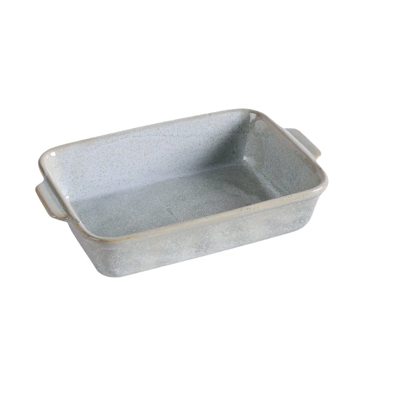 reactive glaze ceramic baking tray double handle green