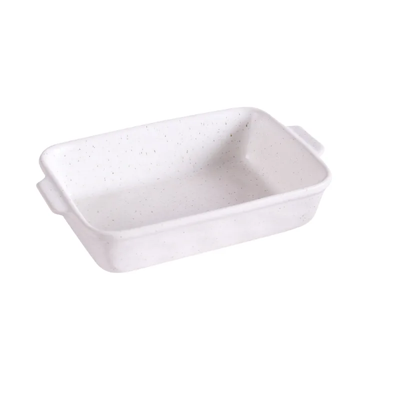 reactive glaze ceramic baking tray double handle white