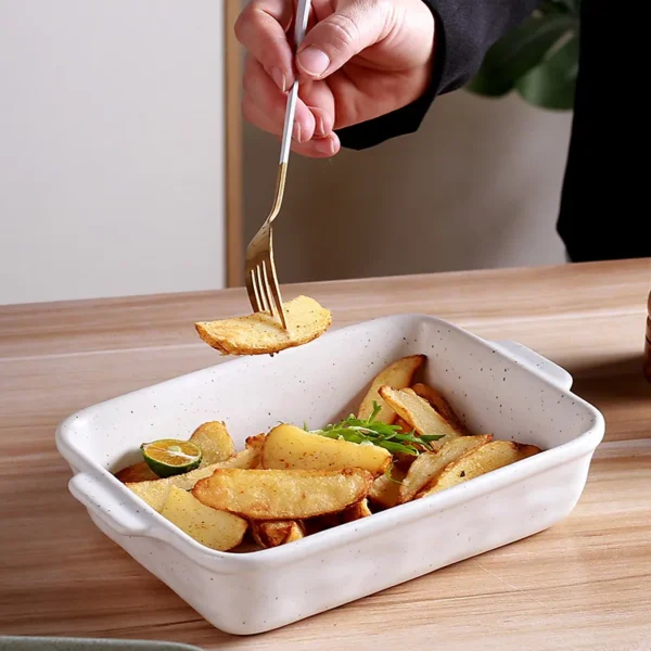 MYOUNG-Rectangular Ceramic Bakeware, Reactive Glaze Green White Color Baking Dish, for Cooking, Kitchen, Cake Dinner, Banquet and Daily Use - Image 3