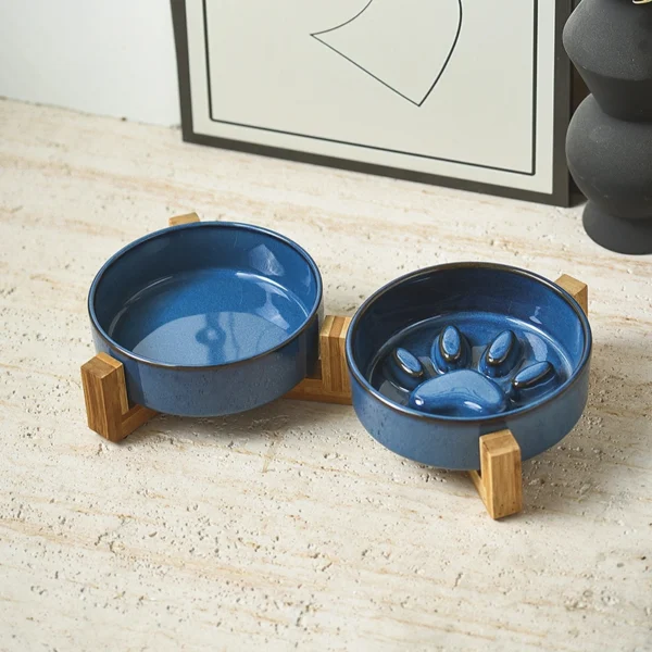 MYOUNG-Wholesale Customized Reactive Glaze Ceramic Pet Food Water Bowl with Stand Raised Cat Paw Shape for Dogs Cates Slow-Food - Image 3