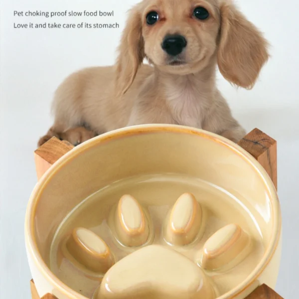 MYOUNG-Wholesale Customized Reactive Glaze Ceramic Pet Food Water Bowl with Stand Raised Cat Paw Shape for Dogs Cates Slow-Food - Image 5