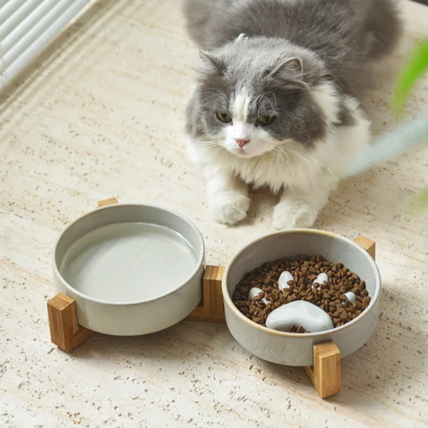 MYOUNG-Wholesale Customized Reactive Glaze Ceramic Pet Food Water Bowl with Stand Raised Cat Paw Shape for Dogs Cates Slow-Food - Image 2