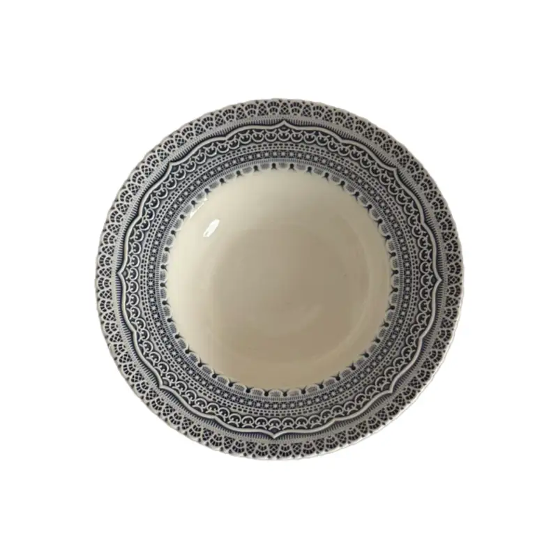 MYOUNG-French Style Embossed Blue and White Porcelain Plate,Wholesale Royal Fancy Pattern Decorative Plate 8 relief ceramic plate deep plate