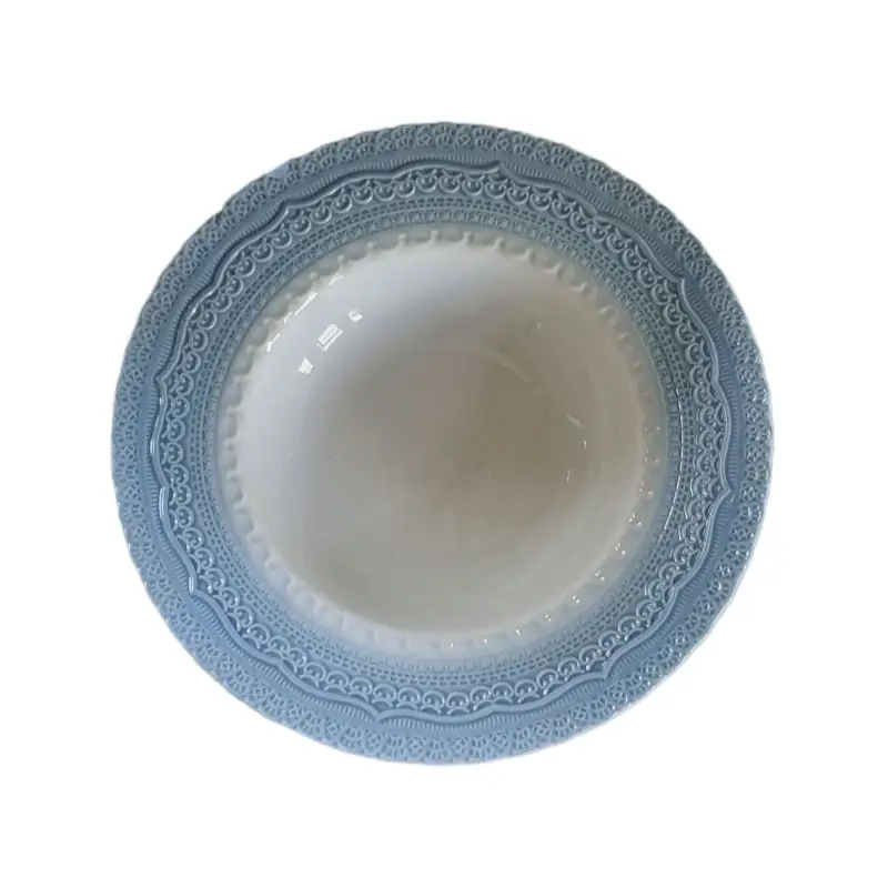 MYOUNG-French Style Embossed Blue and White Porcelain Plate,Wholesale Royal Fancy Pattern Decorative Plate 10 relief ceramic plate light blue