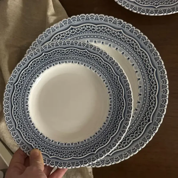 French Style Embossed Blue and White Porcelain Plate