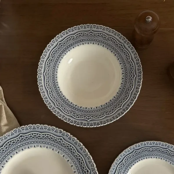 MYOUNG-French Style Embossed Blue and White Porcelain Plate,Wholesale Royal Fancy Pattern Decorative Plate - Image 5
