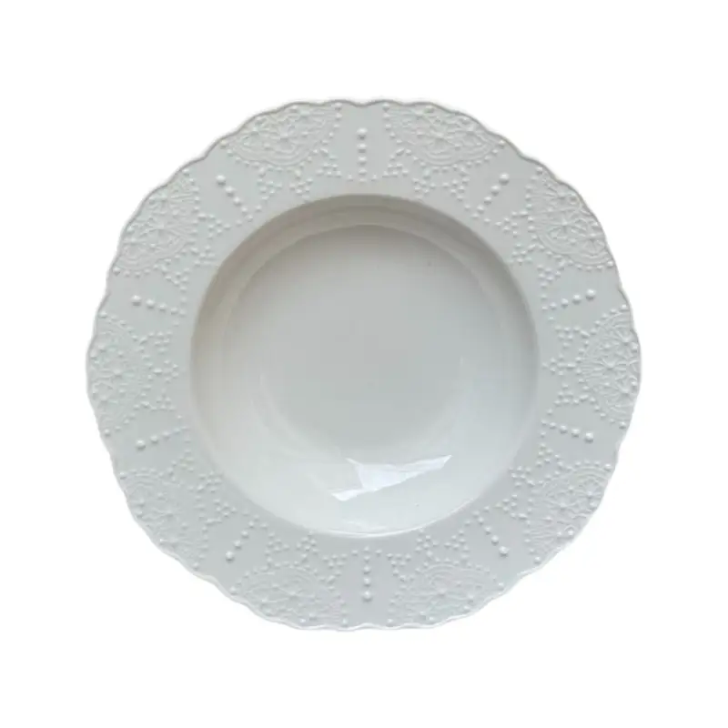 white relief ceramic tableware deep plate