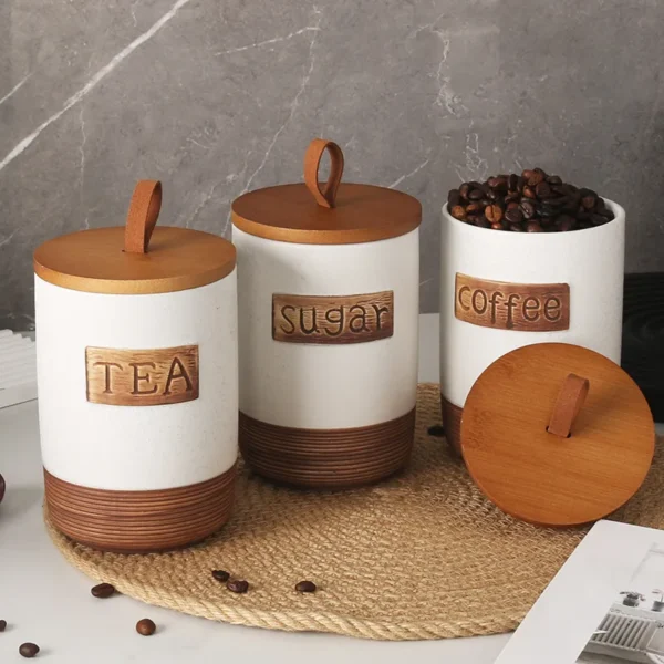 MYOUNG-Kitchen Canisters Ceramic Food Storage Jar Containers with Airtight Seal Lid for Coffee Beans Chutneys Sugar Flour Spices Biscuits - Image 3