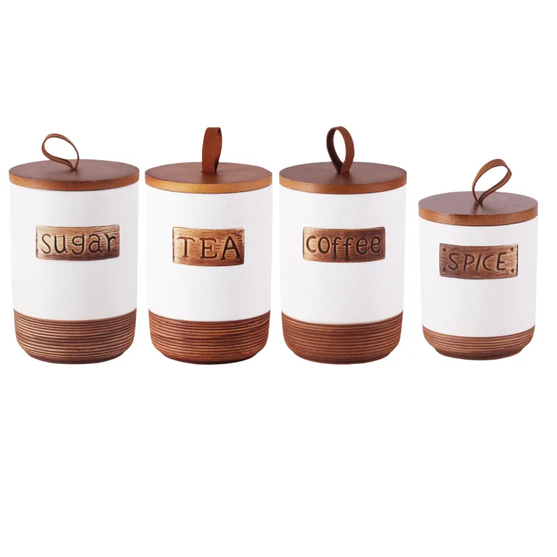 MYOUNG-Kitchen Canisters Ceramic Food Storage Jar Containers with Airtight Seal Lid for Coffee Beans Chutneys Sugar Flour Spices Biscuits 7 wire drawing ceramic storage jar set white
