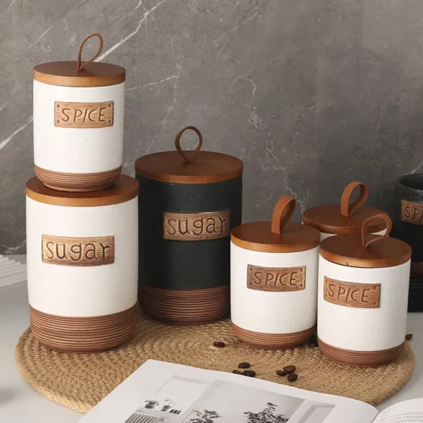 MYOUNG-Kitchen Canisters Ceramic Food Storage Jar Containers with Airtight Seal Lid for Coffee Beans Chutneys Sugar Flour Spices Biscuits - Image 2