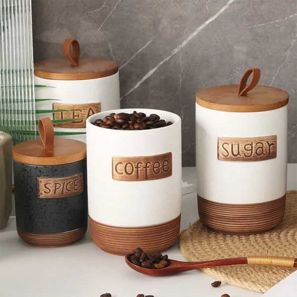 MYOUNG-Kitchen Canisters Ceramic Food Storage Jar Containers with Airtight Seal Lid for Coffee Beans Chutneys Sugar Flour Spices Biscuits - Image 4