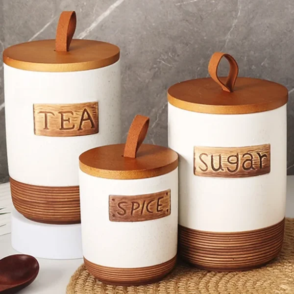 MYOUNG-Kitchen Canisters Ceramic Food Storage Jar Containers with Airtight Seal Lid for Coffee Beans Chutneys Sugar Flour Spices Biscuits - Image 5