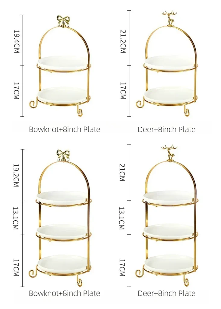 MYOUNG- 2/3 Tier Dessert Cupcake Cake Stand Cute Bowknot Handle Metal Rack Ceramic Dessert Plate,for Wedding Decor Table Cakes Buffet Food Sweets Display Rack 8 wholesale Cake Stand supplier