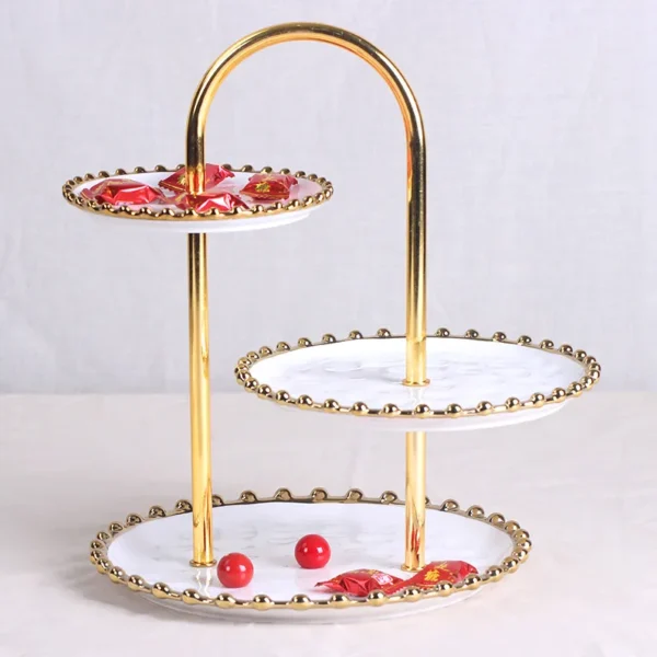 MYOUNG-Wholesale 3 Layers Dessert Cupcake Ceramic Cake Stand Metal Rack Ceramic Dessert Plate,for Wedding Decor Table Cakes Buffet Food Sweets Display Rack - Copy - Image 6