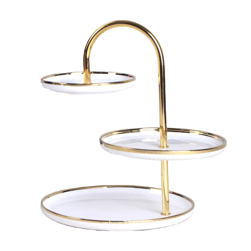MYOUNG-Wholesale 3 Layers Dessert Cupcake Ceramic Cake Stand Metal Rack Ceramic Dessert Plate,for Wedding Decor Table Cakes Buffet Food Sweets Display Rack - Copy 9 3Layers ceramic canke stand shape3