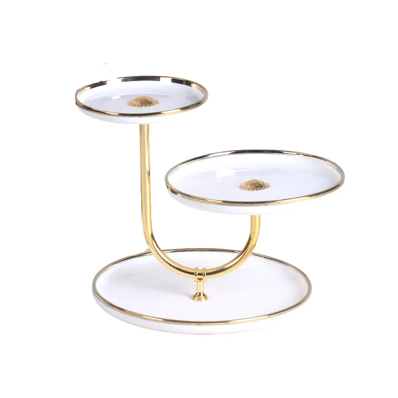 MYOUNG-Wholesale 3 Layers Dessert Cupcake Ceramic Cake Stand Metal Rack Ceramic Dessert Plate,for Wedding Decor Table Cakes Buffet Food Sweets Display Rack - Copy 8 3Layers ceramic canke stand shape4