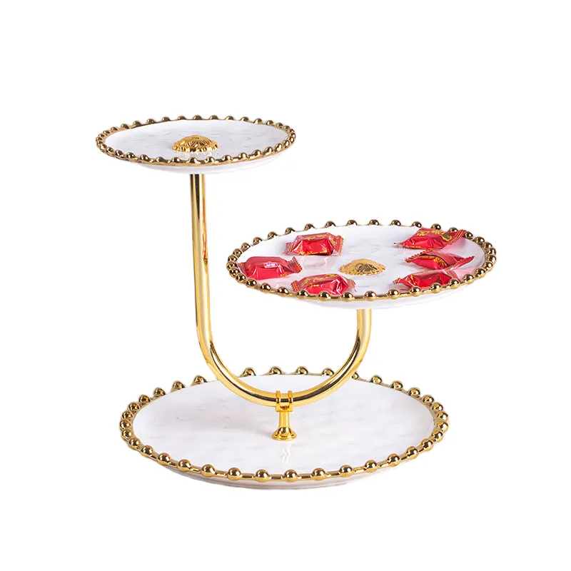 MYOUNG-Wholesale 3 Layers Dessert Cupcake Ceramic Cake Stand Metal Rack Ceramic Dessert Plate,for Wedding Decor Table Cakes Buffet Food Sweets Display Rack - Copy 7 3Layers ceramic canke stand shape5