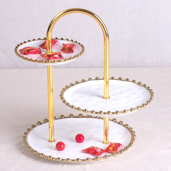 MYOUNG-Wholesale 3 Layers Dessert Cupcake Ceramic Cake Stand Metal Rack Ceramic Dessert Plate,for Wedding Decor Table Cakes Buffet Food Sweets Display Rack - Copy - Image 5
