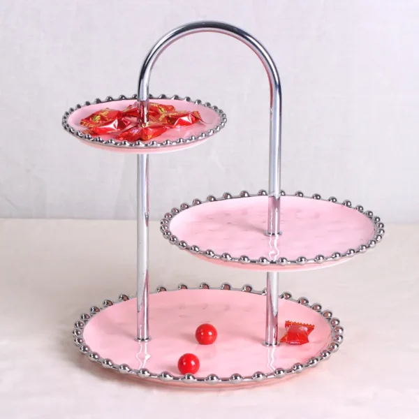 MYOUNG-Wholesale 3 Layers Dessert Cupcake Ceramic Cake Stand Metal Rack Ceramic Dessert Plate,for Wedding Decor Table Cakes Buffet Food Sweets Display Rack - Copy - Image 4