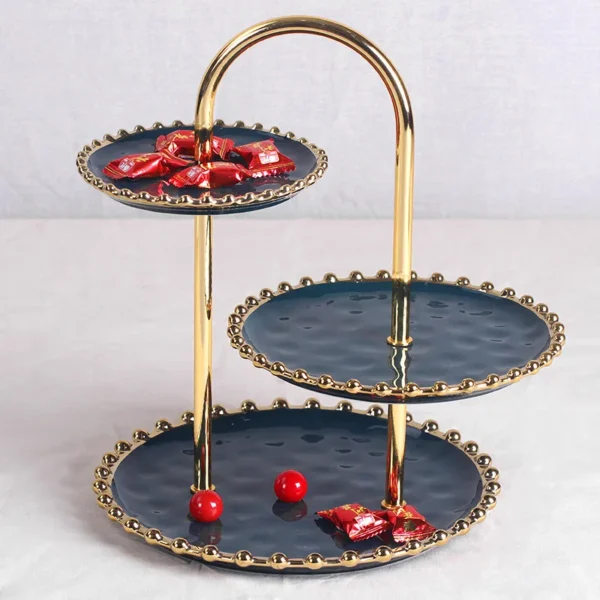 MYOUNG-Wholesale 3 Layers Dessert Cupcake Ceramic Cake Stand Metal Rack Ceramic Dessert Plate,for Wedding Decor Table Cakes Buffet Food Sweets Display Rack - Copy - Image 2