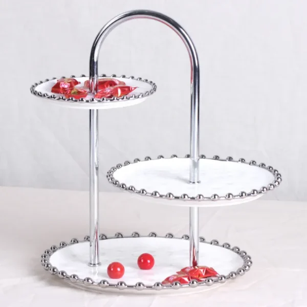 MYOUNG-Wholesale 3 Layers Dessert Cupcake Ceramic Cake Stand Metal Rack Ceramic Dessert Plate,for Wedding Decor Table Cakes Buffet Food Sweets Display Rack - Copy - Image 3
