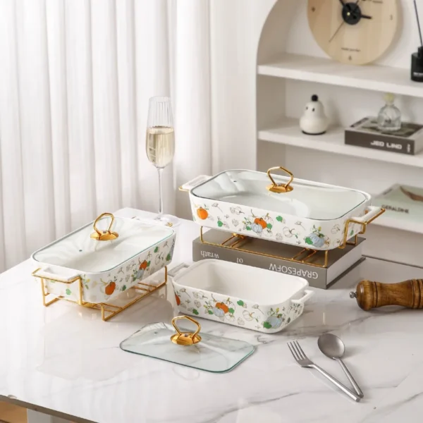 MYOUNG-Customization Ceramic Casserole Baking Dish With Glass Cover, Hot Pot Square Shaped Warm Food Ceramic Stove - Image 2