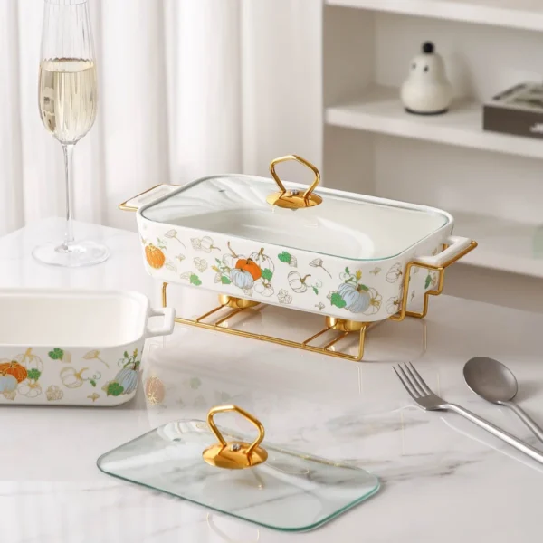 MYOUNG-Customization Ceramic Casserole Baking Dish With Glass Cover, Hot Pot Square Shaped Warm Food Ceramic Stove - Image 4