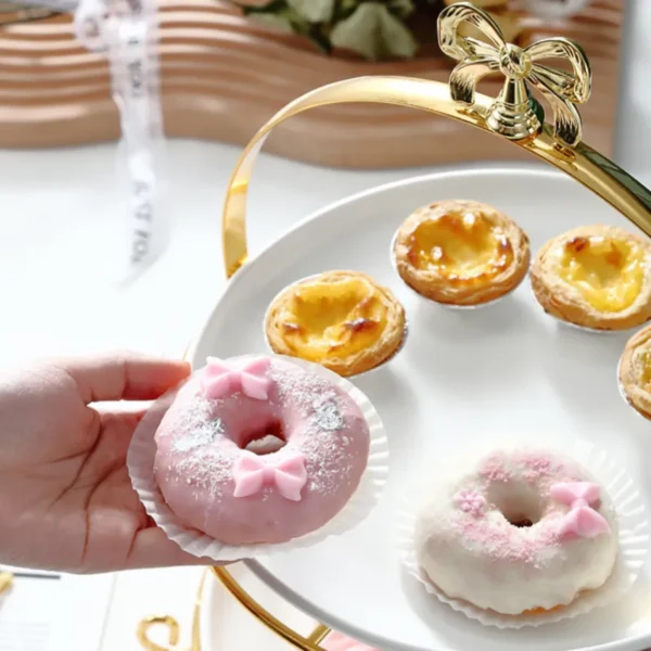 MYOUNG- 2/3 Tier Dessert Cupcake Cake Stand Cute Bowknot Handle Metal Rack Ceramic Dessert Plate,for Wedding Decor Table Cakes Buffet Food Sweets Display Rack - Image 6
