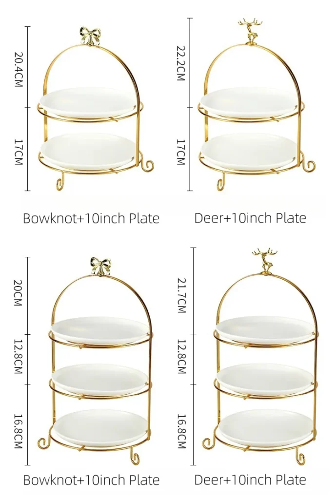 MYOUNG- 2/3 Tier Dessert Cupcake Cake Stand Cute Bowknot Handle Metal Rack Ceramic Dessert Plate,for Wedding Decor Table Cakes Buffet Food Sweets Display Rack 9 chinese ceramic Cake Stand